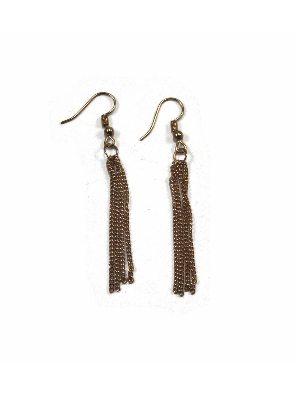 Vintage Gold Tone Tassel Dangle Earrings with Hook Backs for Pierced Ears.
